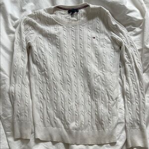 Tommy Hilfiger White Cable Knit Sweater with Signature Flag